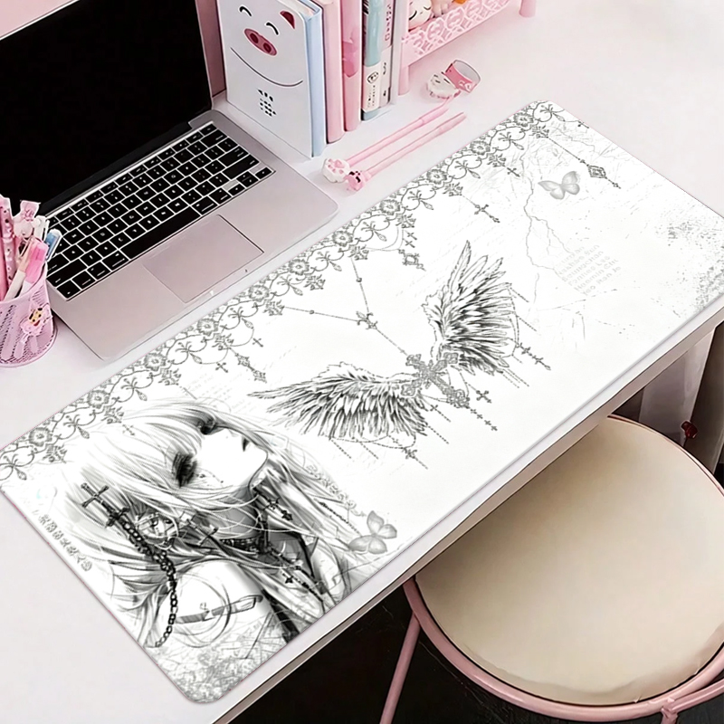 Gaming Accessories Anime - Leather Mousepad Black White Anime Aesthetics